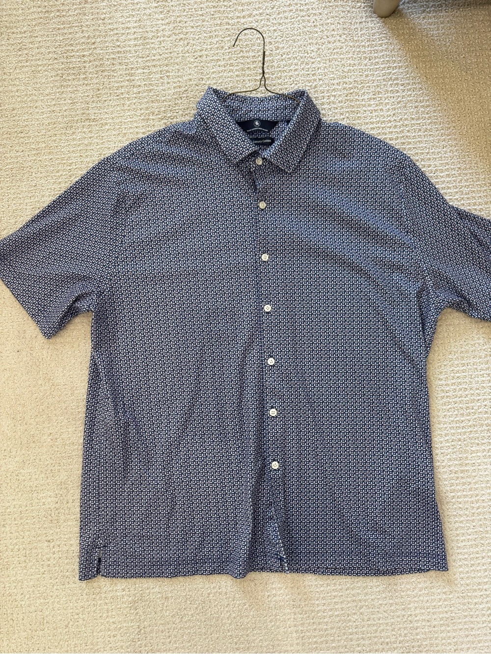 Hart Schaffner Marx Navy Microprint Short-Sleeve Button-Up Shirt